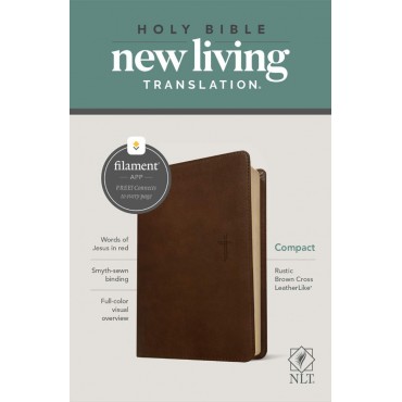 NLT Compact Bible Filament Enabled Ed L/L Rustic Brown Cross - Tyndale
